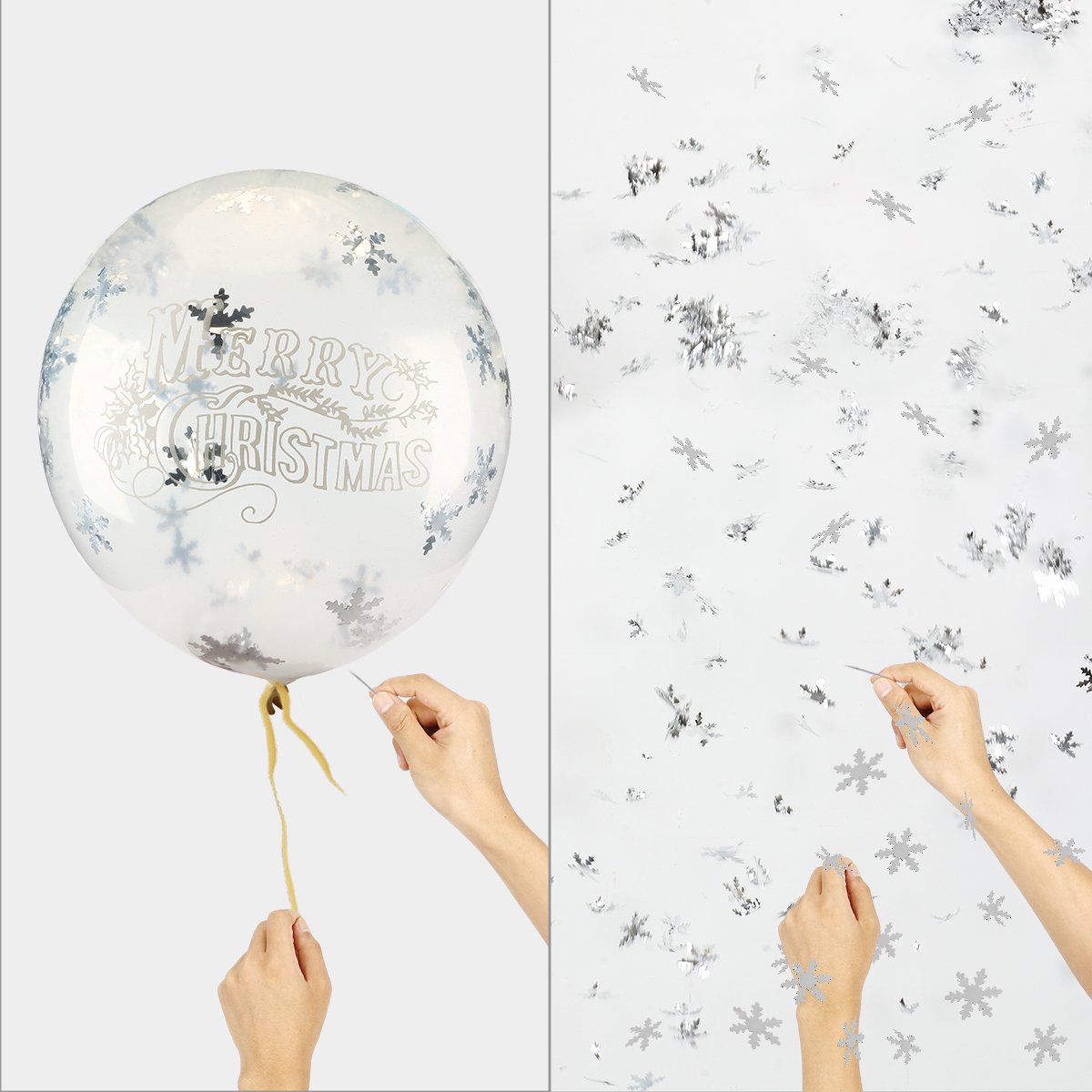 15 pcs Merry Christmas Printed White Snowflakes Confetti Balloons with 12 inches Green and Red Latex Party Balloons (30 Pcs) For Christmas Winter Wonderland Decorations Ornaments Party Supplies