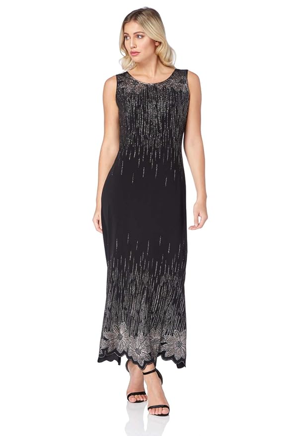 Roman Originals Women's Glitter Floral Evening Maxi Dress Ladies