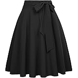 Belle Poque Women's High Waist A-Line Pockets Skirt Skater Flared Midi Skirt