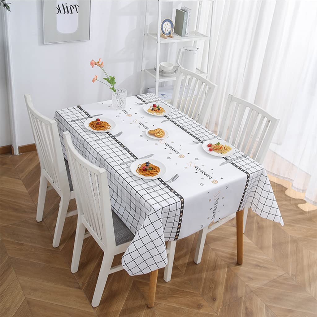 137*180cm White Checkered PVC TableCloth Plaid Wipeable Tablecloth Rectangular ,Plastic Wipe Clean Tablecloth Stain Resistant,Waterproof,Oil-proof Gingham Table Cover for Outdoor Picnic,Party,Dinner