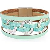 Leather Wrap Bracelets Boho Bracelets for Women Turquoise Jewelry Stackable Rhinestone Leatheer Bangles Boho Western Outfit Accessories Jewelry Gifts Birthday Christmas Gifts Stocking Stuffers