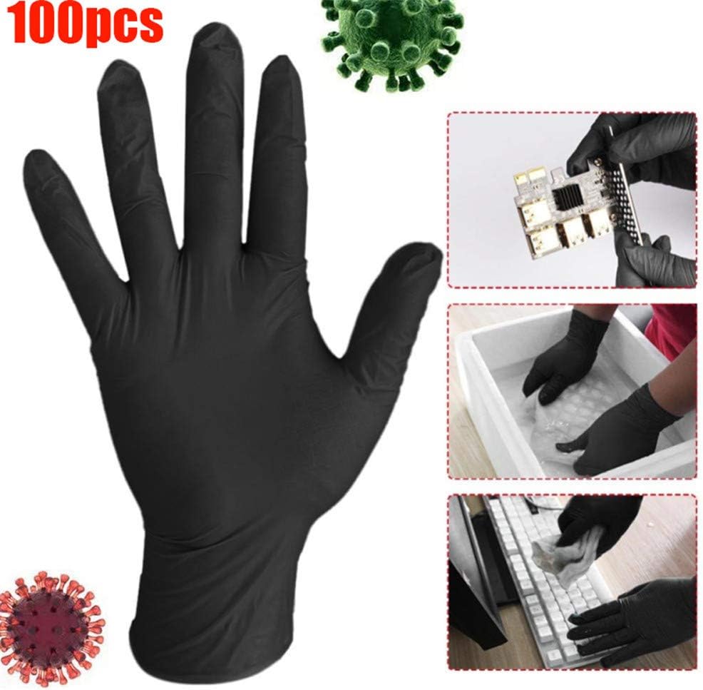 GFDGFDG 100Pcs/Set Nitrile Disposable Gloves, Powder Free, Food Grade Gloves, Latex Free Powder-Free Thicken Universal Gloves for Kitchen Food Dye Gloves (Black)