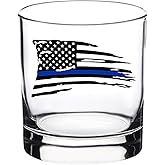 Rogue River Tactical Tattered Thin Blue Line Old Fashioned Whiskey Glass Drinking Cup Gift For Police Officer Law Enforcement