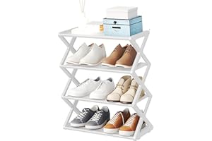 4-Tier Foldable Shoe Rack - Space-Saving, Standing Shoe Organizer for Closet, Hallway, Entryway, Bedroom - Easy Assembly, Pla