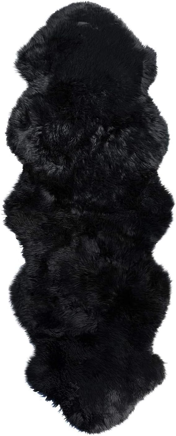 Genuine Double Black Sheepskin Rug with Extra Thick Wool (Medium)