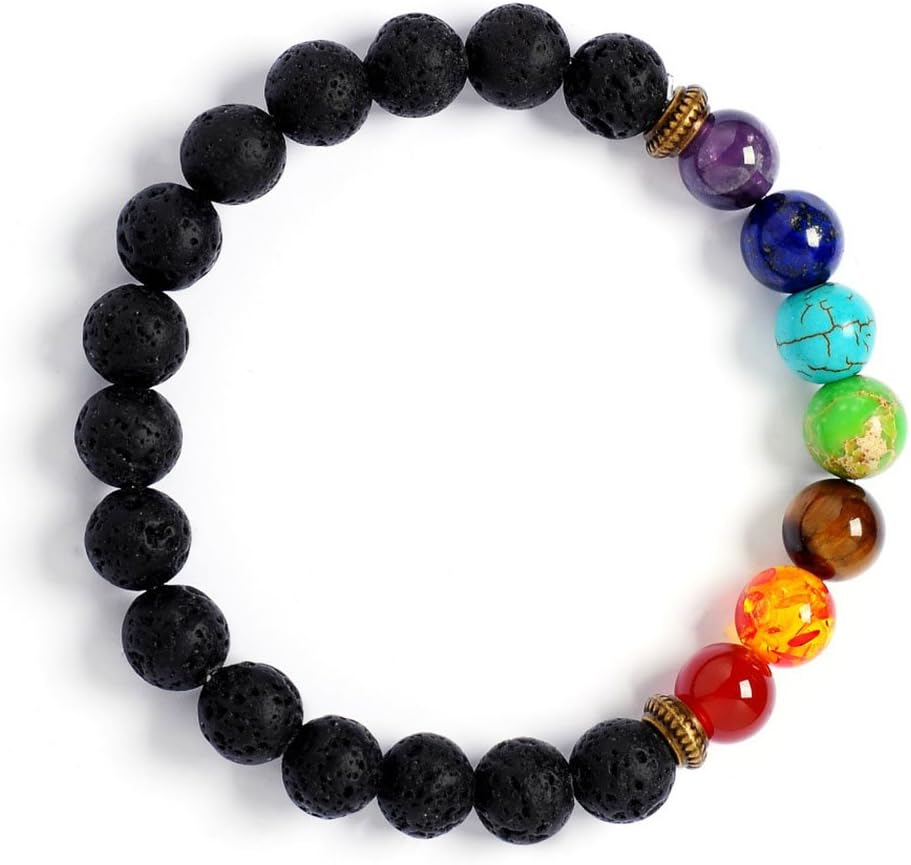Bracelet for Men Women 8mm Lava Rock Chakra Beads Stretch Natural Stone Yoga Bracelet Bangle