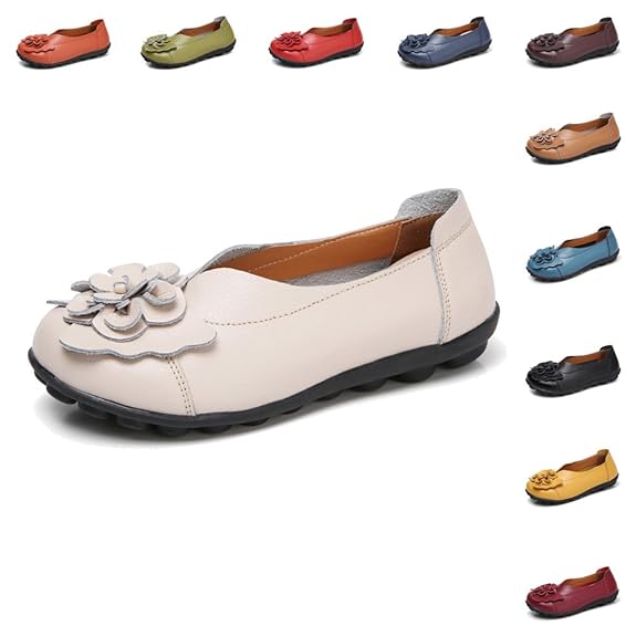Gaatpot Damen Blumen Mokassins Atmungsaktiv Leder Bootsschuhe Freizeit Loafers Flache Fahren Halbschuhe Schuhe,11 Farben