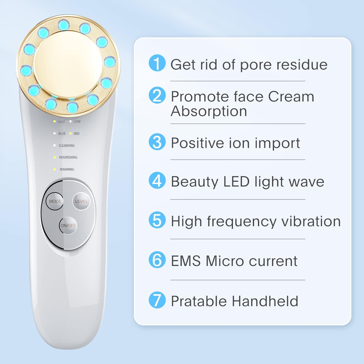 Galvanic Facial Machine Face Massager 7 in 1 Skin Care Tools High Frequency Facial Machine