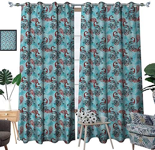 Peacock Room Darkening Wide Curtains Peacocks and Snowflakes Classic Traditional Patterns Crystal Christmas Seasonal Decor Curtains by W72 x L96 Sky Blue Red