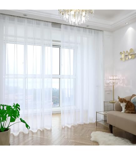 Ikiriska Extra Long Sheer Voile Curtain Sheer Voile With Pocket Top (1 Panel) Custom Made (White Off, 7 Ft
