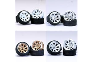 WAVEIST 1/64 Wheels and Tires,Real Riders Series,Upgrade Mainline Diecast Model Cars,Diameter is 0.43in, 4 Sets/pack,Eight-axis Spokes,ABS Wheels with Rubber Tire Rivet Axle Metal Rims(HW-D)
