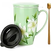 SISETOP 17 OZ Large Tea Infuser Mug with Spoon, Ceramic Loose Leaf Tea Cup with Infuser and Lid for Home, Office, Housewarming, Christmas Gift, Grass Green