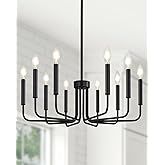 Yunnix 10 Light Matte Black Chandelier, Farmhouse Chandeliers for Dining Room Lighting Fixtures Hanging with Wrought Iron for