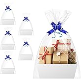 AOUKAR 5Pack Gift Baskets Empty with Shrink Bags, Decorative Bows for Holiday and Special Occasions (White)