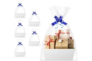 AOUKAR 5Pack Gift Baskets Empty with Shrink Bags, Decorative Bows for Holiday and Special Occasions (White)