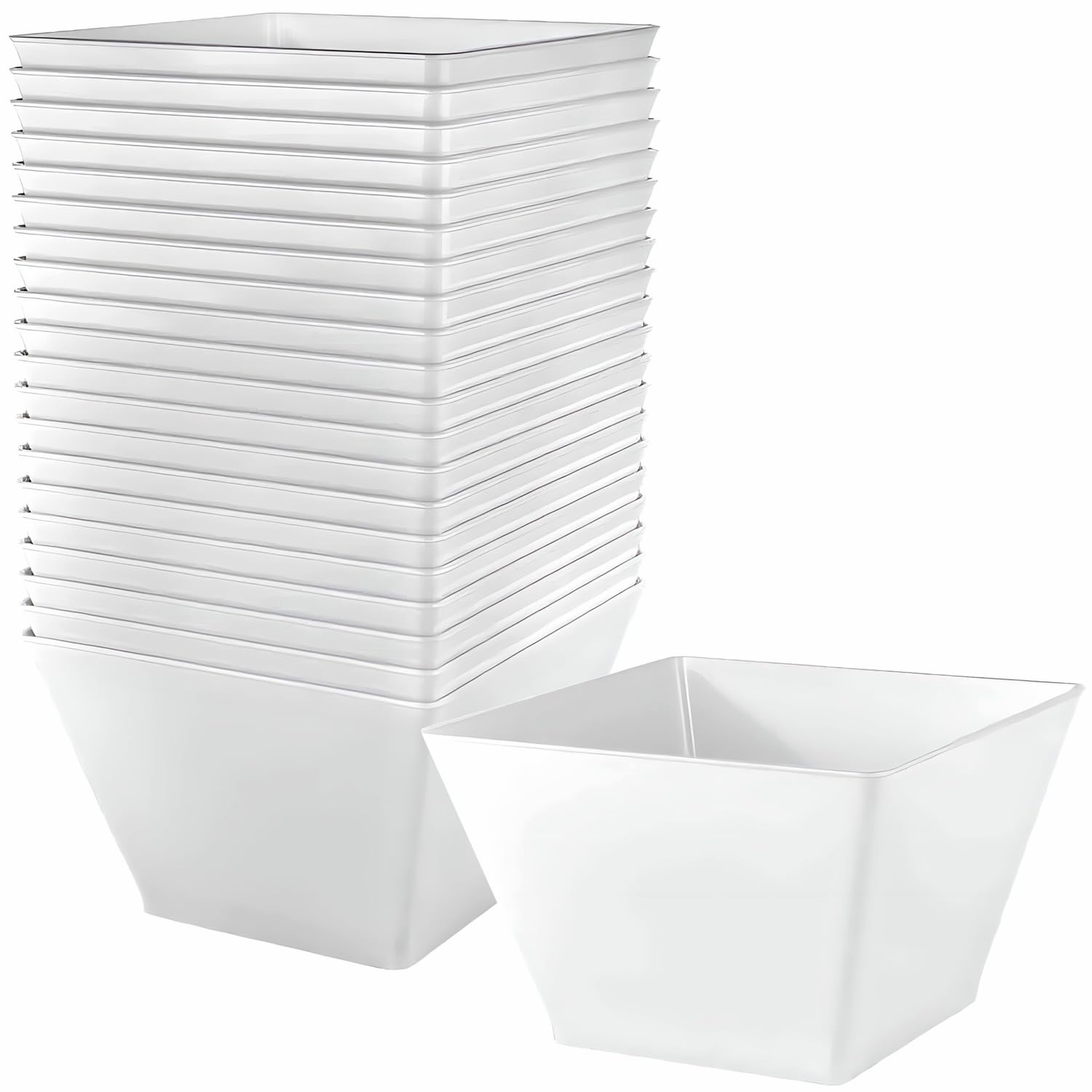 Photo 1 of Lillian Tablesettings Plastic 8 oz Rectangles Servingware | Pack of 20 Party Bowls, 3.5 x 3.5 x 1.75 inches, Pearl/White