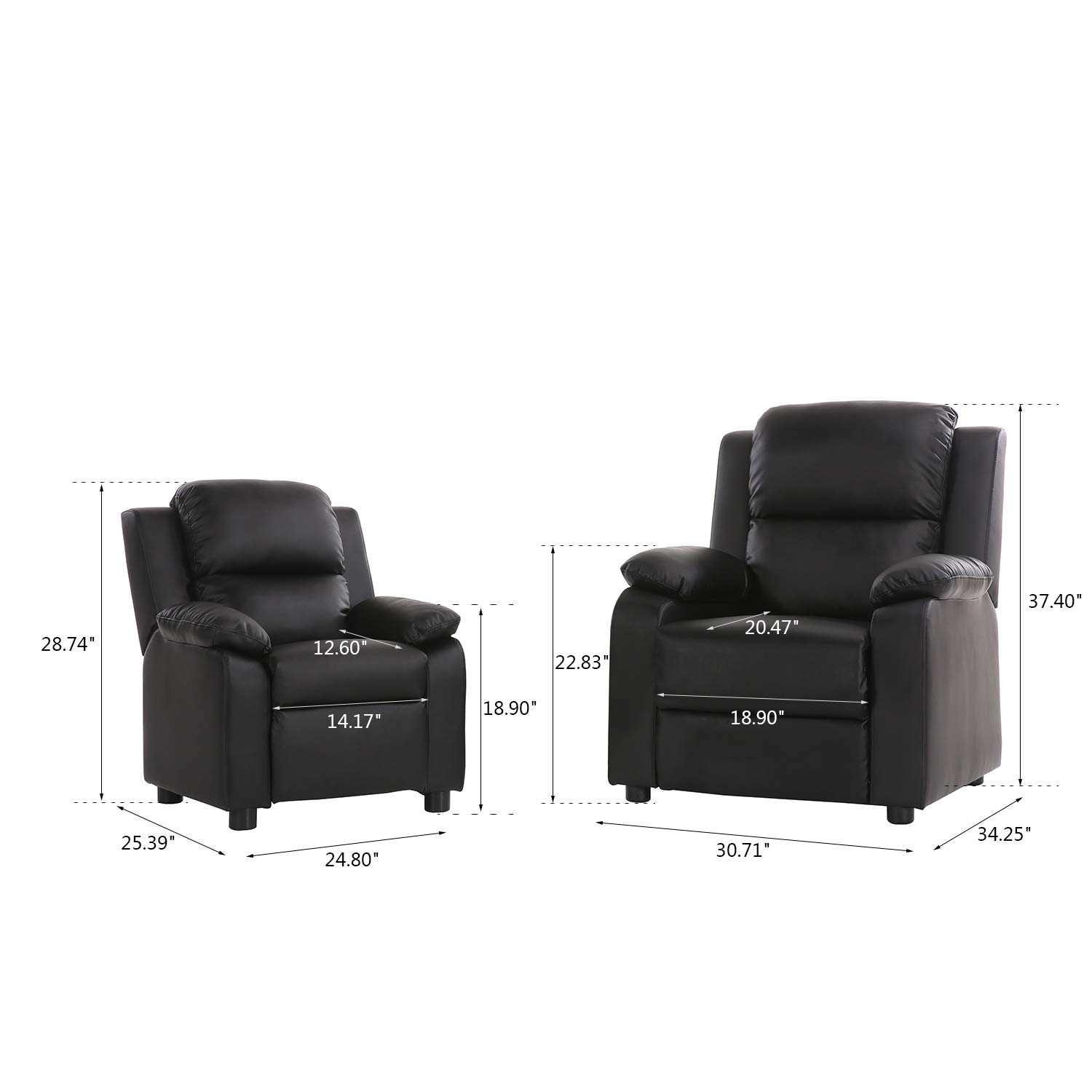 Black Lch Contemporary Pu Leather Kids Recliner With Deluxe Padded Backrest And Flip Up Storage Arms Mini Little Small Recliner Sofa Chair For Baby Toddler Boys Girls Children Kids Furniture Room Decor