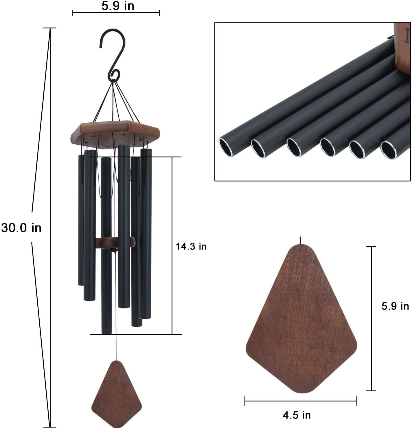 ASTARIN Memorial Wind Chimes Outdoor Large Deep Tone, 30 Inch Wind Chime Outdoor, Sympathy Wind-Chime Personalized with 6 Tuned Tubes, Elegant Chime for Garden Patio Balcony and Home Matte Black : Garden & Outdoor