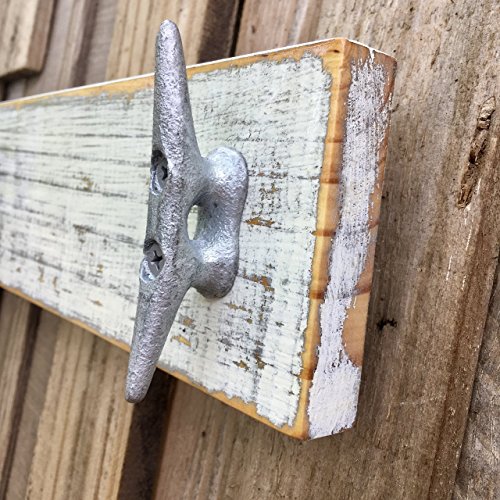 Nautical Distressed White over Gray Boat Cleat Coat Rack, Towel Rack, Hat Rack, Book Bag Rack, or Key Rack