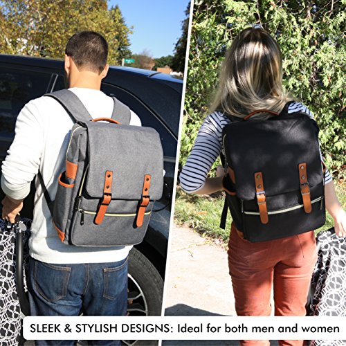 Diaper Bag Backpack with Modern Unisex Design includes Change Pad and Thermal Bottle Holder By Nora's Nursery - Thumbnail 6