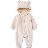 Baby Furry Jumpsuit Infant Bear Onesies Zipper Long Sleeve One-Piece Romper Hoodie Baby Outwear Snowsuit