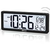 Soobest 8.5" Small Atomic Clock, Self-Setting Time &amp; Date Battery Operated | Digital Wall or Desk Clock, Never Needs Setting, Auto Nightlight, Manual Backlit, Accurate &amp; Easy to Use,Temp, 4 Time Zones