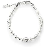 Cherished Moments 925 Sterling Silver Bracelet for Babies, Toddlers and Little Girls with Simulated Pearl, Crystal and Sparkling Stardust Beads