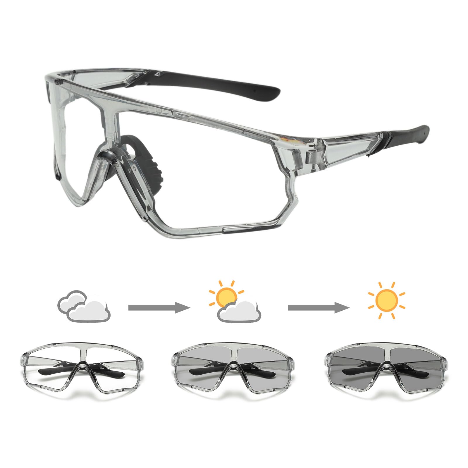 Long Keeper Photochromic Cycling Sunglasses Mountain Bike Riding Glasses for Women Men Sports Sunglasses UV400 (Gray)