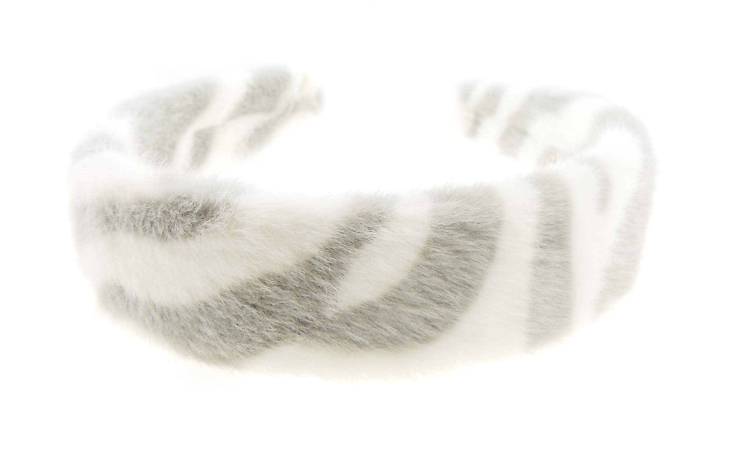 Womens Girls Thick Wide Plush Faux Fur Fabric Boho Vintage Look Winter Christmas Birthday Wedding Bridesmaid Party Accessories Hairband Head Hair Headband Alice Band Tiger Leopard Cat Print (Grey)