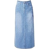 Long Denim Skirt for Women Casual A-Line Denim Maxi Skirt Stretch High Waisted Jean Skirt with Pocket Blue