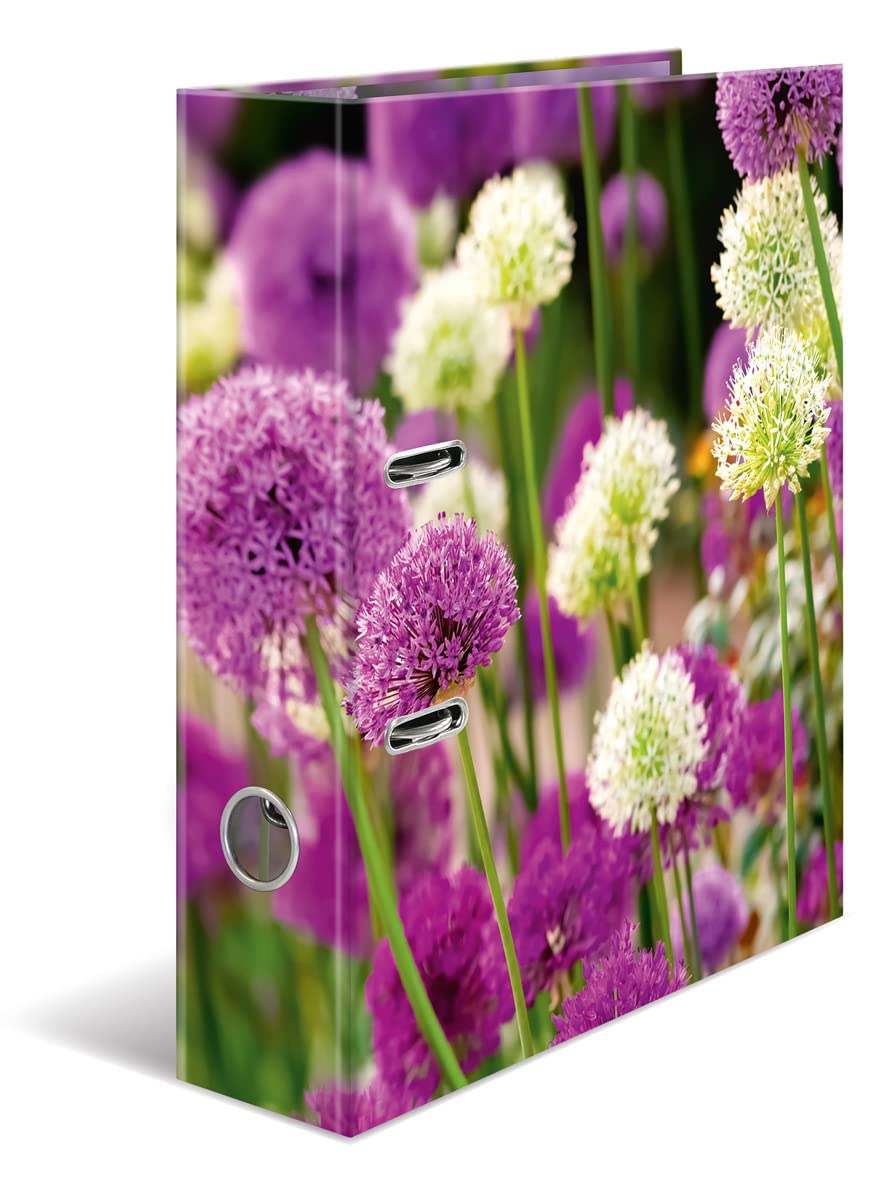 HERMA 19558 Folder A4 Flowers Purple Sensation 7 cm Wide Sturdy Cardboard Coloured Outer and Inner Print Design Ring Binder Lever Arch File Office Folder Motif Folder