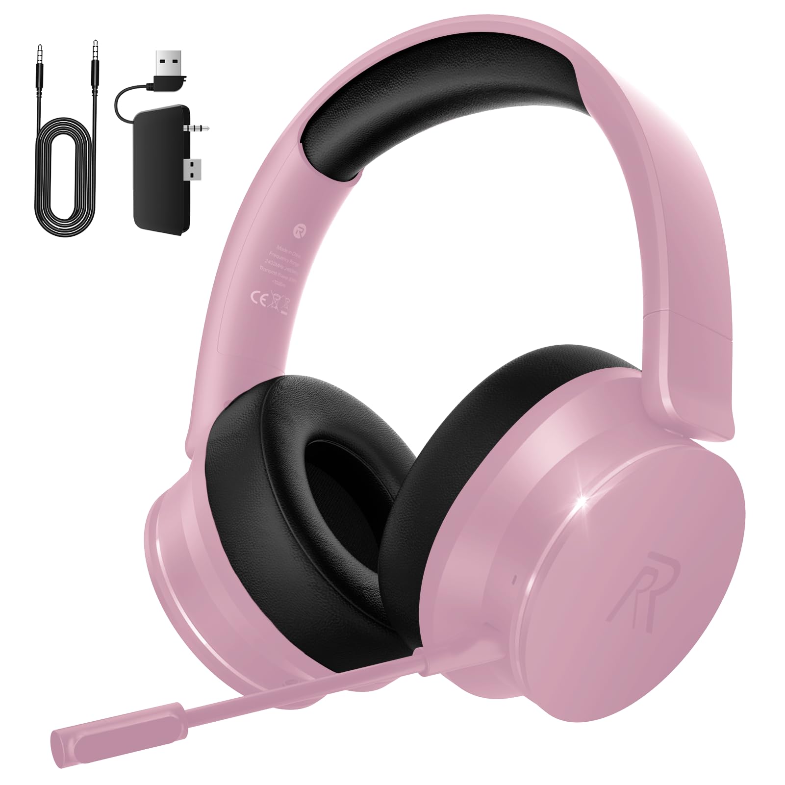 RYR Wireless Gaming Headset for Xbox Series X|S, Xbox One, PS5, PS4, Mac, Bluetooth 5.3, 3D Surround Sound, Rotatable Earmuffs, Gaming Headphones with Noise Canceling Microphones-Cherry Blossom