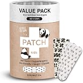 PATCH 100 Pieces, Coconut Oil, Value Pack, Kids Panda Eco-Friendly Bamboo Adhesive Bandages for Scratches &amp; Grazes, Hypoallergenic Wound Care for Sensitive Skin, Biodegradable, Latex &amp; Plastic Free