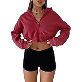 Aurgelmir Women's Cropped Zip Up Hoodie Sweatshirts Long Sleeve Casual Loose Y2K Pullover Tops