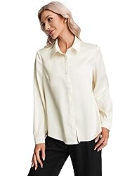 MakeMeChic Women's Satin Silk Long Sleeve Blouse