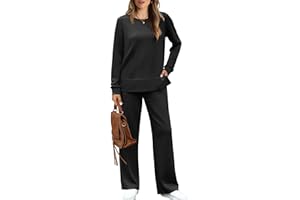 WIHOLL Women's 2 Piece Lounge Sets Sweatshirt Casual Travel Outfits Fashion Wide Leg Tracksuit Cozy Sweatsuits