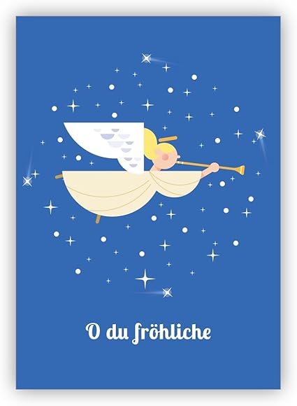 Immagini Di Natale Con Angeli.Moderno Blu Cartolina Di Natale Con Tromba Angeli Nel Cielo Stellato O Du Buon Amazon It Cancelleria E Prodotti Per Ufficio
