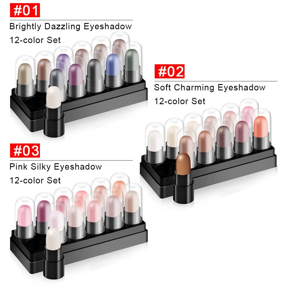 AMY'S DIARY 12 Colors Glitter Eyeshadow Stick Pen Makeup Set, Smoky Eye Shadow Pencil Crayon DNM Waterproof Gold Gray Silver White Blue Brown Green Cream Eye Glitter Eyeshadow Stick Set