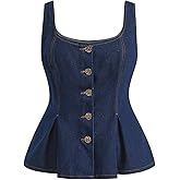 Floerns Women's Plus Size Y2k Denim Tank Top Button Down Ruffle Square Neck Going Out Tops
