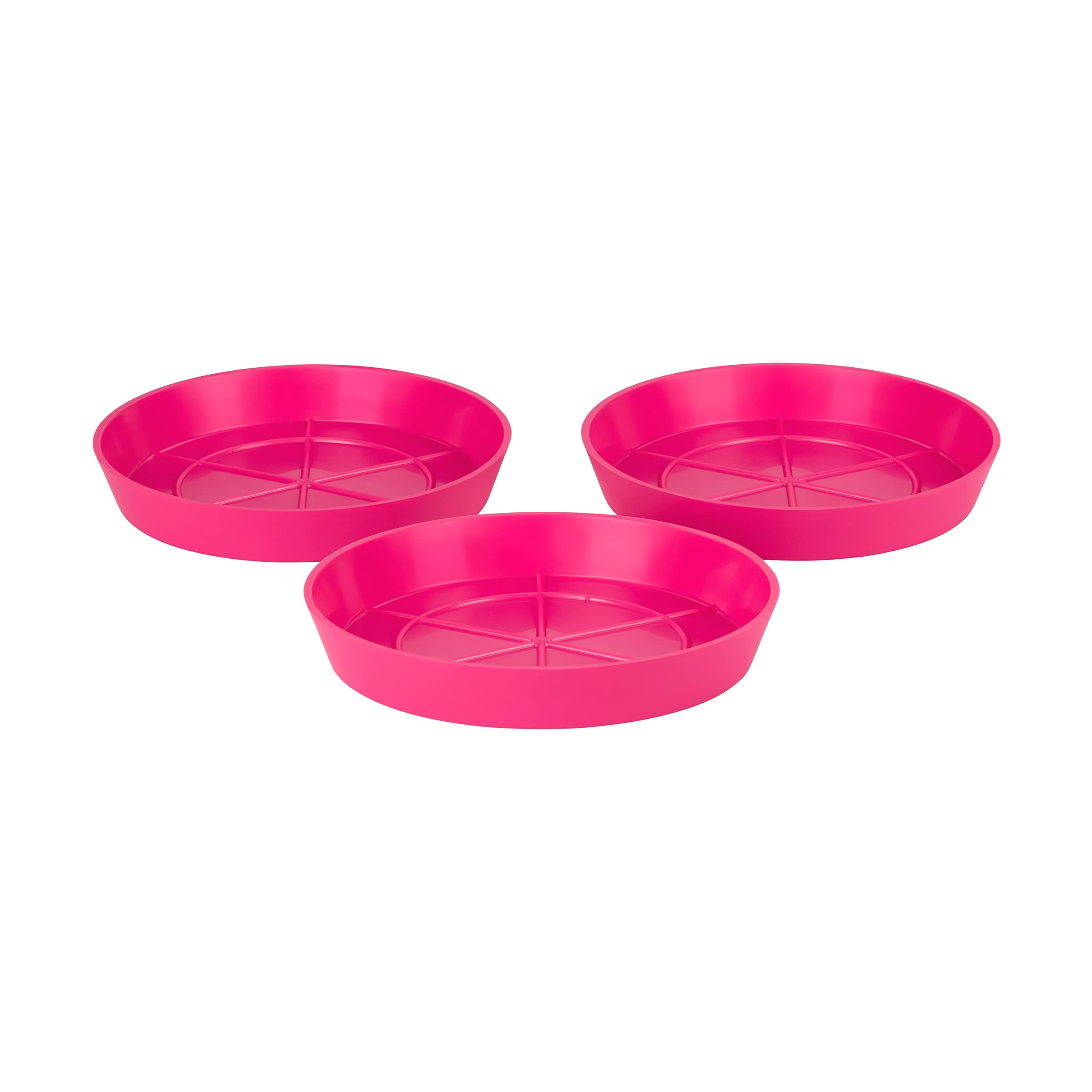 Hum Flowerpots Pack of 3 Saucers, Sturdy Drip Trays, Choice of Size and Colour, for Outdoor/Indoor Plant Pots - 17cm Pink