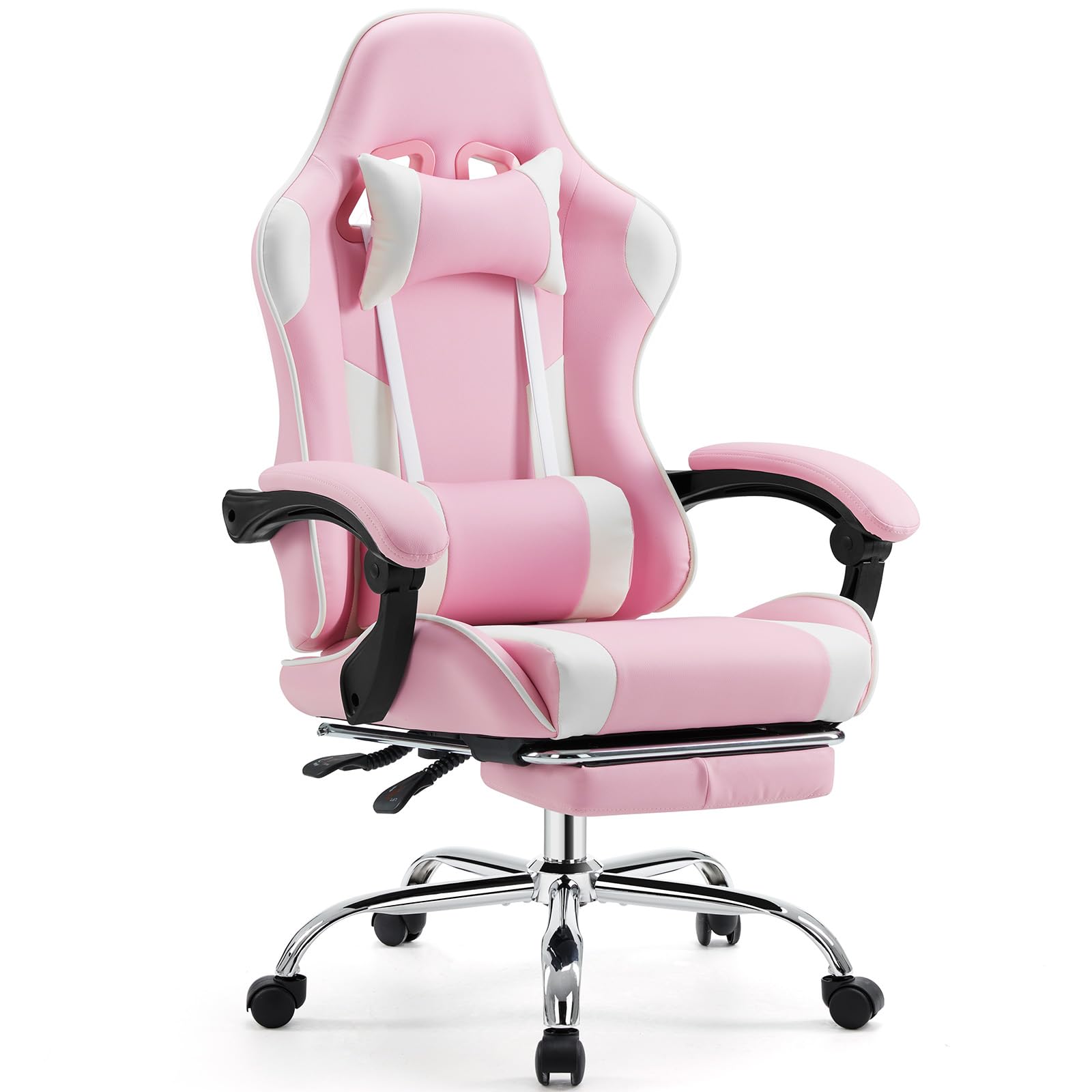 Photo 1 of ***(PARTS ONLY - SELLING AS PARTS ONLY)*** 
Sweetcrispy Video Game Desk Chair - Ergonomic Computer with Footrest and Comfy Lumbar Support, PU Leather Recliner with Headrest, Fixed Up Armrest, Height Adjustable with 360° Swivel, for Adults, Pink  ***(BOX R