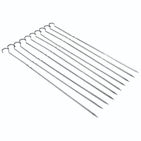 Estink 10 Pcs BBQ Barbecue Grilling Cooking Long Stainless Steel Kebab Flat Skewers Needle