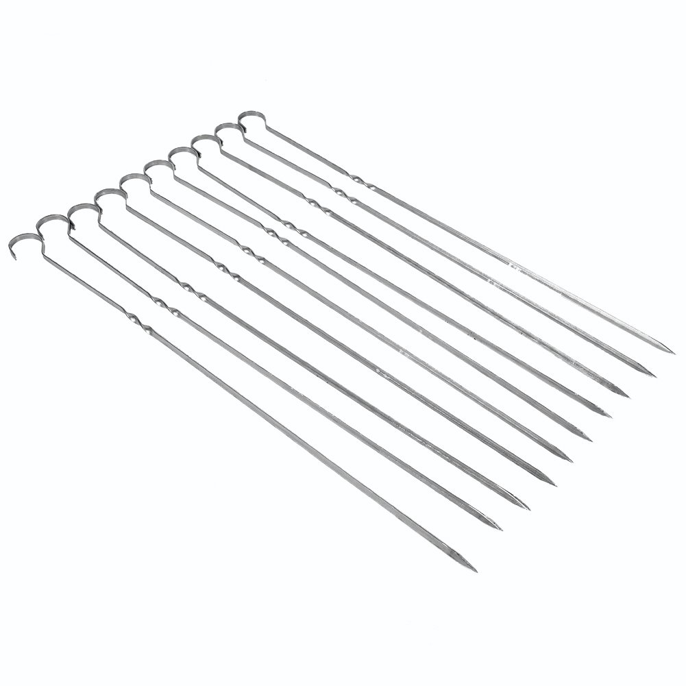 Atyhao 10PCS Kebab Skewers, Skewers for Grilling, Metal Kebab Sticks, Stainless Steel Metal BBQ Skewers BBQ Food Meat Kebab Skewers Grill Meat Cooking Steel Sticks Barbecue