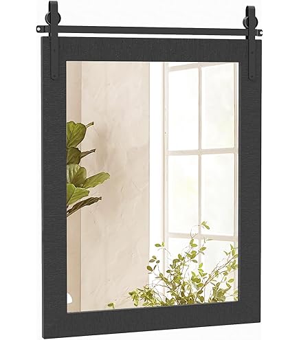 Miroir Salle De Bain 22x32 Pouces - Cadre Métal Noir, Style Grange Rustique