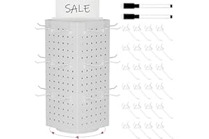 SIBRANT Rotating Pegboard Display Stand With 24 Hooks,Spinning Peg Board Displays,Tabletop Metal Pegboard Shelf for Craft Shows & Fairs, Retail Stores, Vendors Arts and Crafts (White)