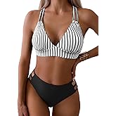 Fanuerg Women's Sexy V Neck Bikini Sets Hollow Out Two Piece Swimsuits Cutout Mid Waist Bathing Suit
