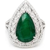 LAWSONS FINE JEWELRY GIA Certified Zambian Emerald Ring, 4.93 Carat Pear Shape Green Gemstone with Diamond Halo, Platinum Setting, Natural Beryl