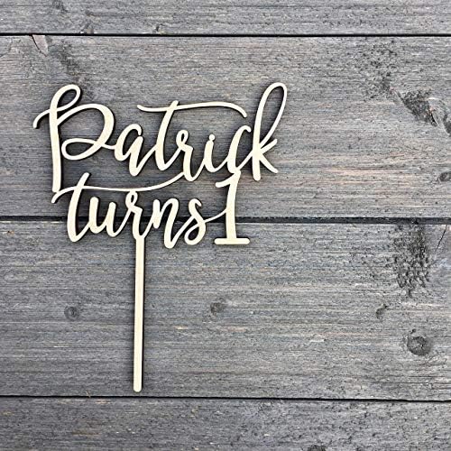 Cheyan Personalized Name Turns 1 Cake Topper, Wide, Baby Turns One First Birthday Personalized 1st Birthday Customized Rustic Wood Custom