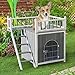 Tangkula Pet Dog House, Wooden Outdoor & Indoor Dog/Cat Puppy House Room with a View, Pet Room with Stairs, Raised Roof and Balcony Bed, Wooden Dog House (L)