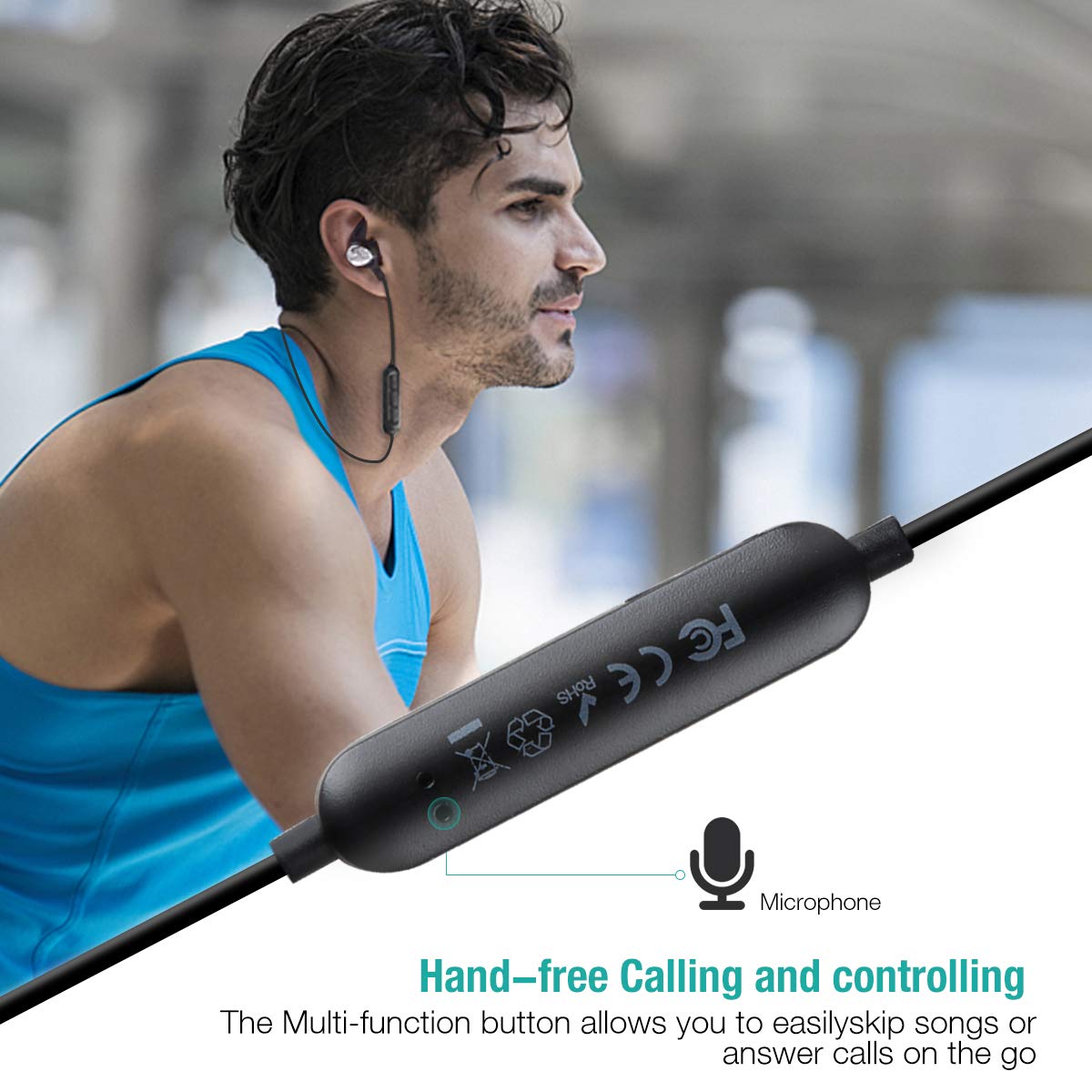 LERVEA Bluetooth Headphones, Wireless in-Ear Sport Earbud Noise Cancelling Wireless Bluetooth Earphones with Mic